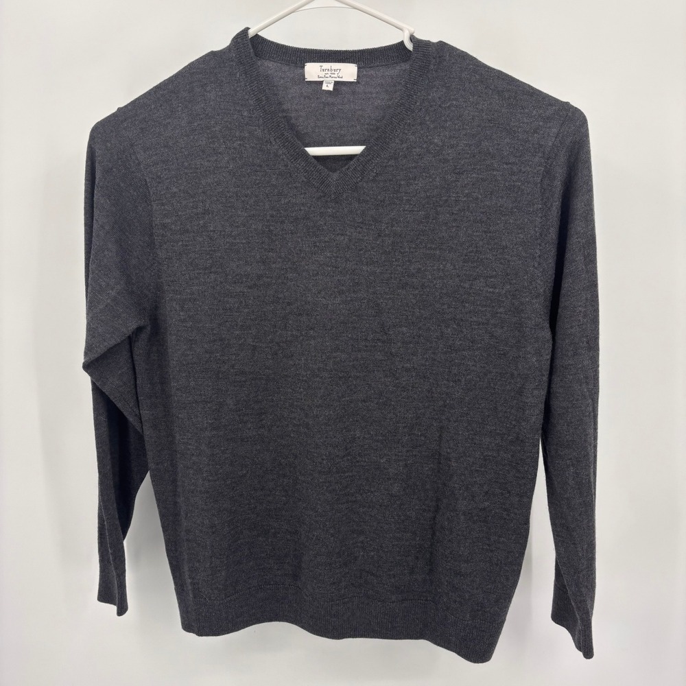 Turnbury V-Neck Sweater Mens L Charcoal Grey Excellent Extra Fine Merino Wool
